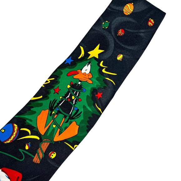 LOONEY TUNES Daffy Duck & The Tasmanian Devil Vintage Christmas Tie (100% Silk) - Picture 1 of 6
